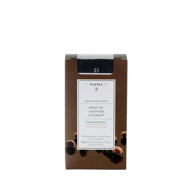 Korres Argan Oil Advanced Colorant 2.1 Μαύρο Μπλε Μόνιμη Βαφή Μαλλιών 1τμχ product photo
