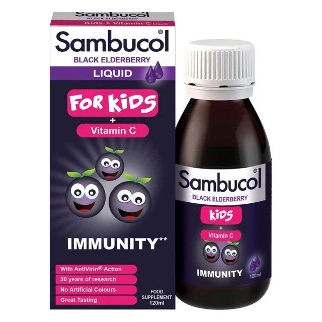 Sambucol Liquid For Kids Παιδικό Συμπλήρωμα Διατροφής με Black Elderberry + Βιταμίνη C 120 ml product photo
